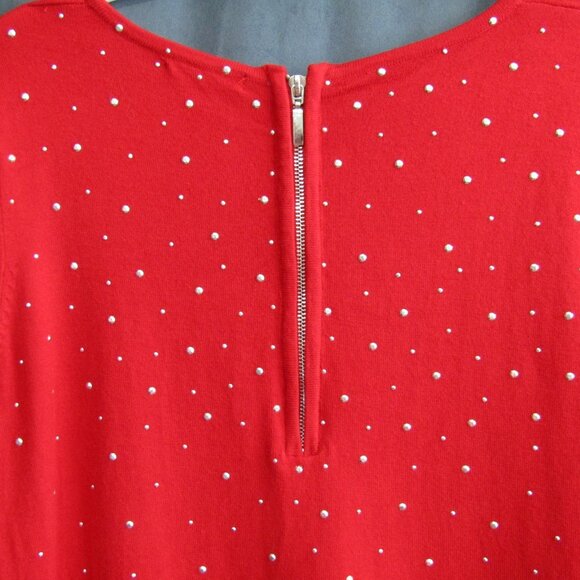 Fontana Red Silver Studded Top Womens Size XL 3/4 Sleeve Scoop Neck Stretch - Picture 6 of 10